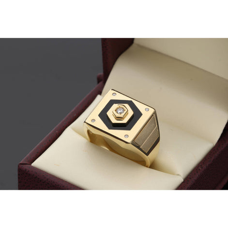 14 Karat Gold cz Hexagong Onyx Square Ring