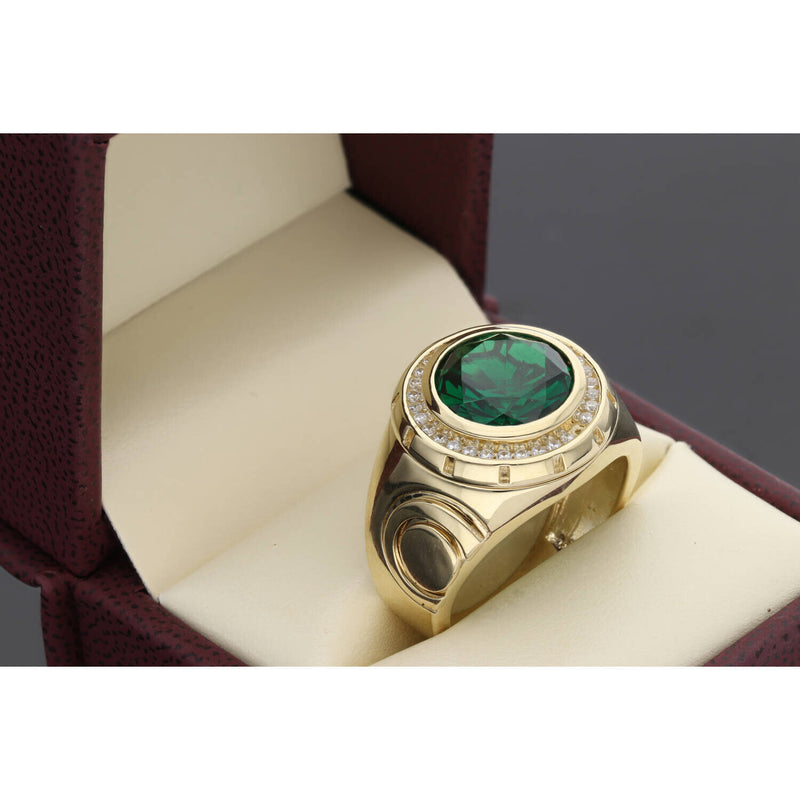 10 Karat Gold Round Green Stone Ring