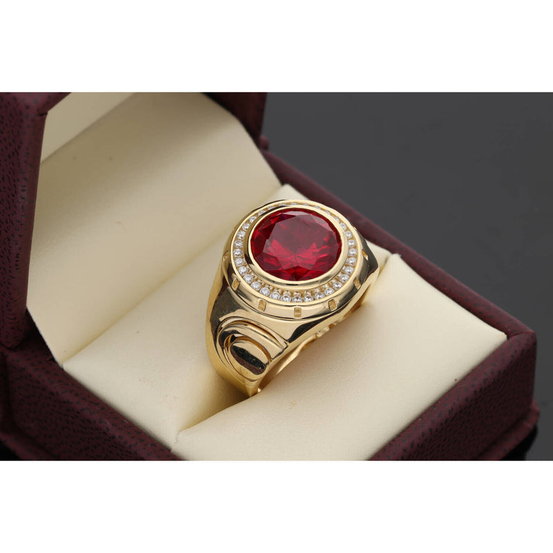 14 Karat Gold Cz Round Red Stone Ring