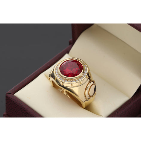 14 Karat Gold Cz Round Red Stone Ring