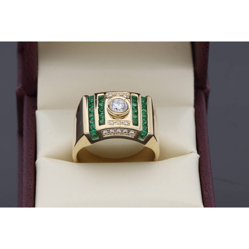 14 Karat Gold Square Green Stones Ring