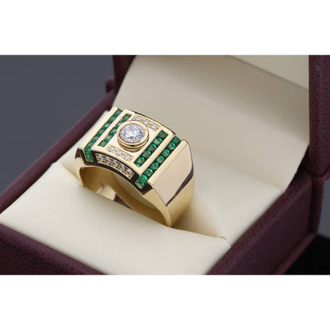 14 Karat Gold Square Green Stones Ring