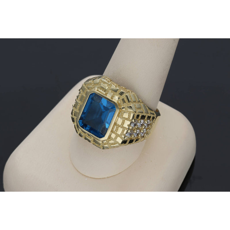 14K G Cz Blue Topaz Stone Nugget Ring