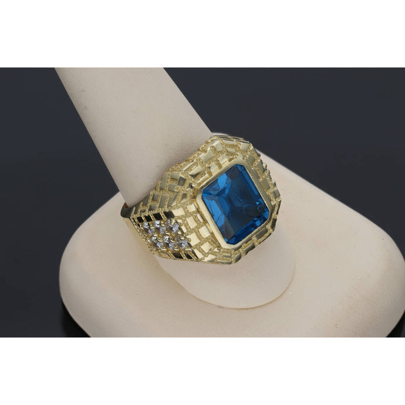 14K G Cz Blue Topaz Stone Nugget Ring