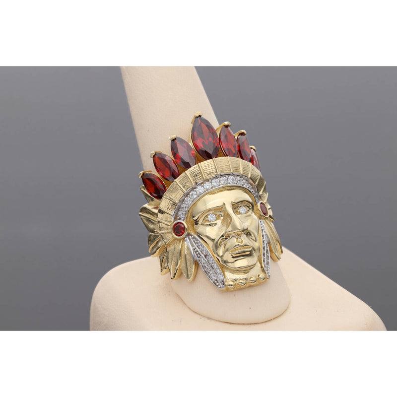 14K Gold Cz Red Stone Indian Ring