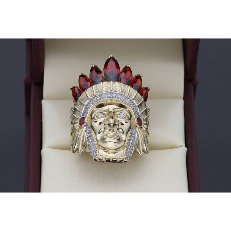14K Gold Cz Red Stone Indian Ring
