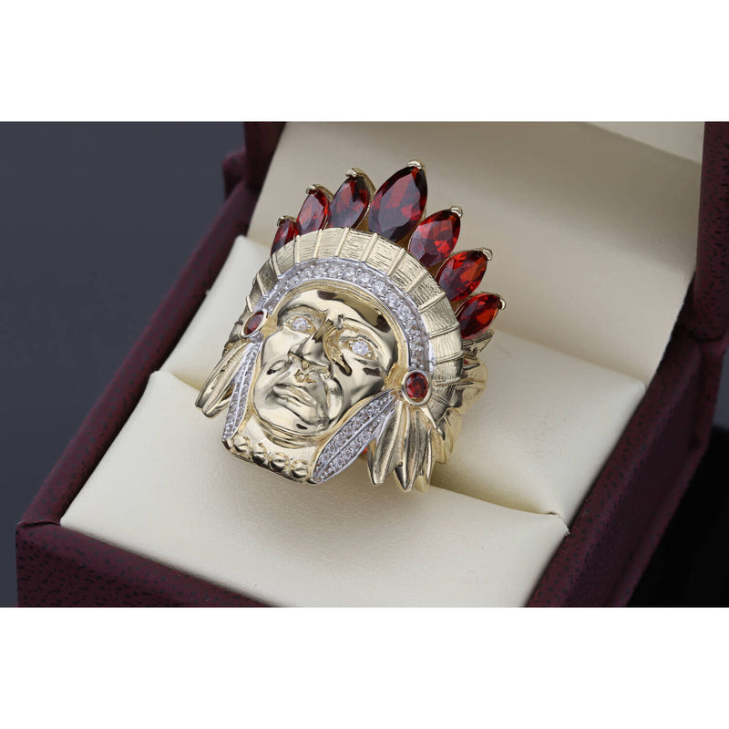 14K Gold Cz Red Stone Indian Ring