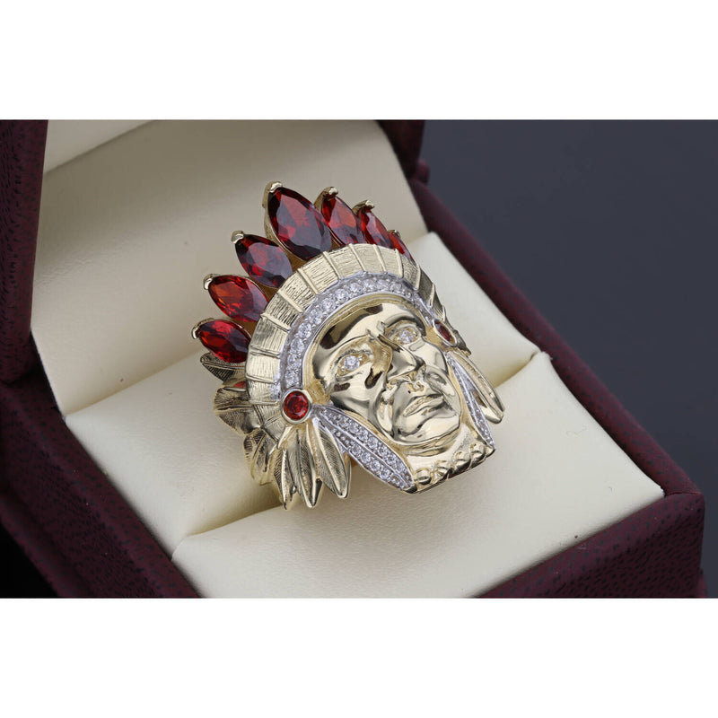 14K Gold Cz Red Stone Indian Ring