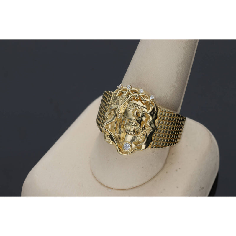 14 Karat Gold Cz Jesus Face Ring