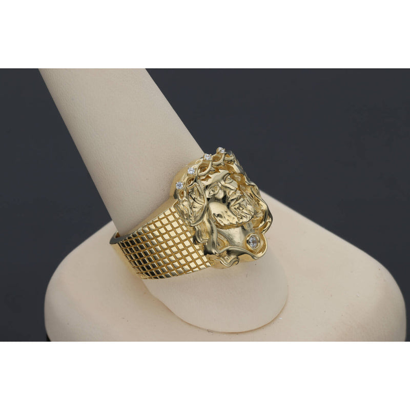 14 Karat Gold Cz Jesus Face Ring