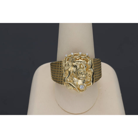 14 Karat Gold Cz Jesus Face Ring