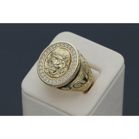 14 Karat Gold & Cz Jesus Face Ring