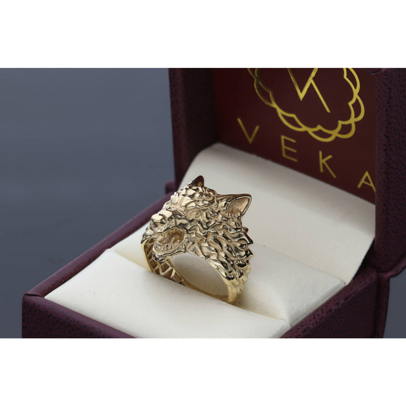 14 Karat Gold Wolf Ring