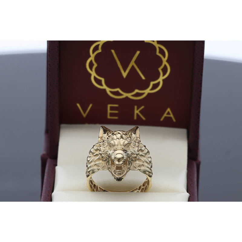 14 Karat Gold Wolf Ring