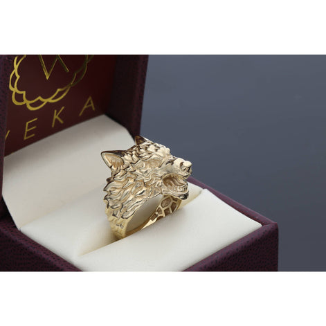 14 Karat Gold Wolf Ring