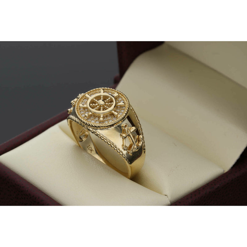 14 Karat Gold Cz Anchor & Ship Wheel Ring