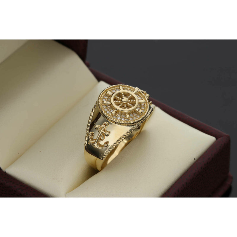 14 Karat Gold Cz Anchor & Ship Wheel Ring