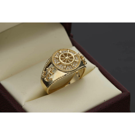 14 Karat Gold Cz Anchor & Ship Wheel Ring