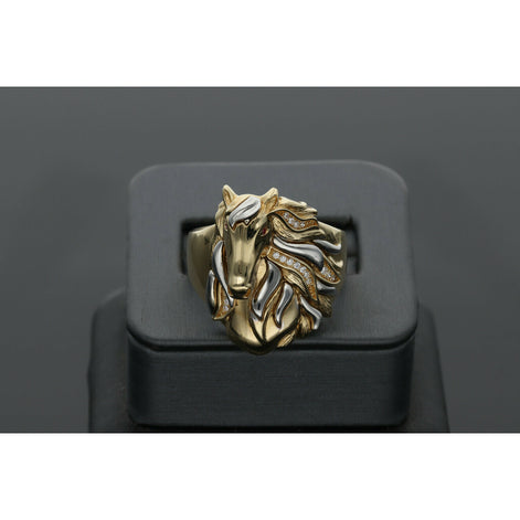 14 karat Gold and CZ Horse Ring Two Tone