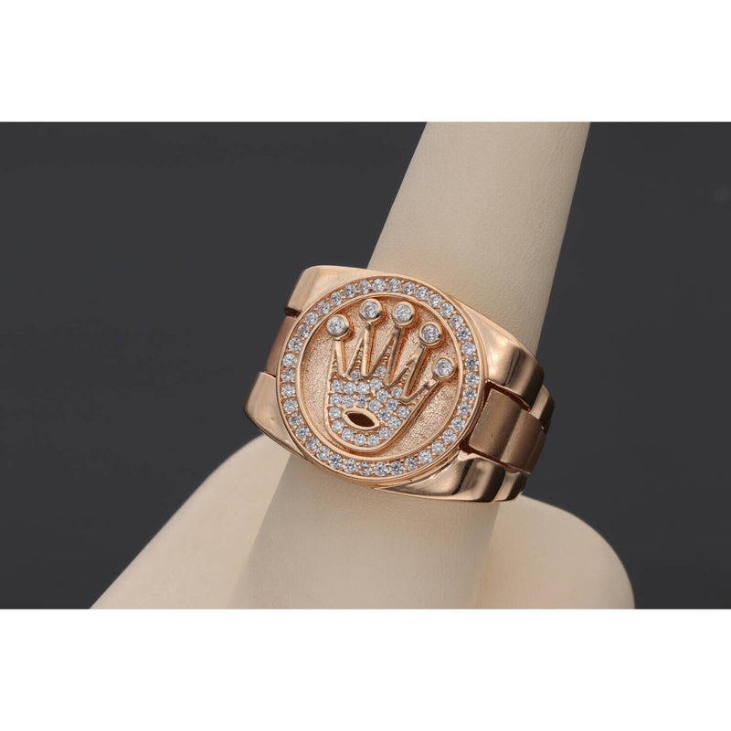 10 Karat Rose Gold & Cz Circle Crown Watch Link Ring