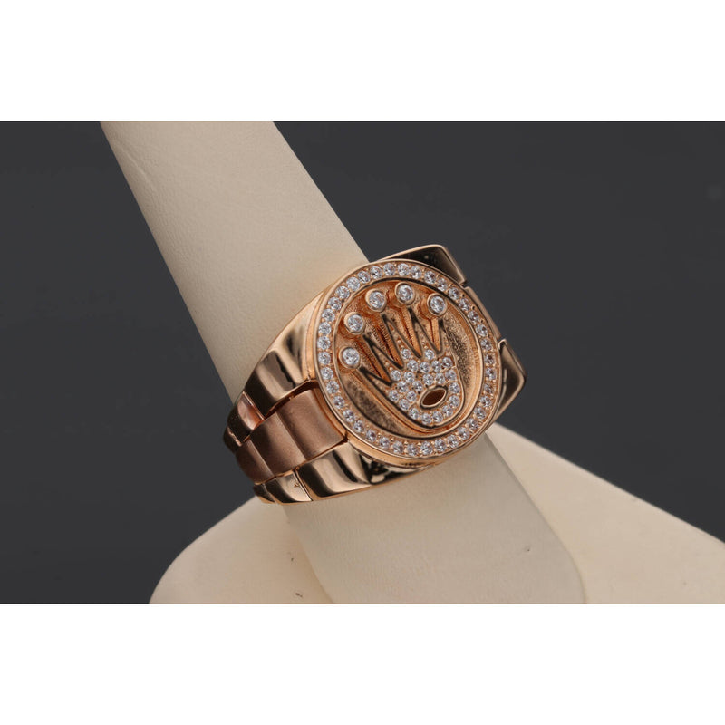 10 Karat Rose Gold & Cz Circle Crown Watch Link Ring