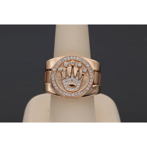 10 Karat Rose Gold & Cz Circle Crown Watch Link Ring