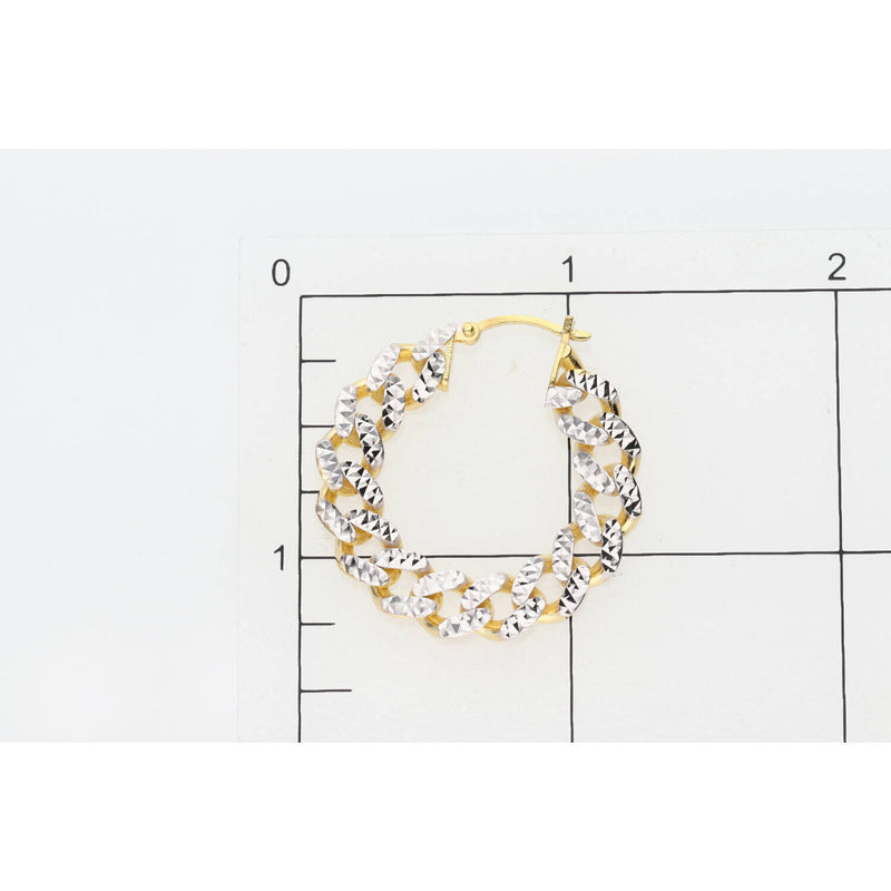 10K Gold 2 Tone Dmnd Cut Cban Lnk Hps Earring W:5.8