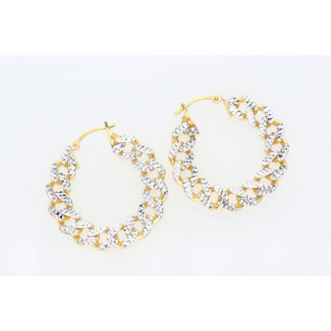 10K Gold 2 Tone Dmnd Cut Cban Lnk Hps Earring W:5.8