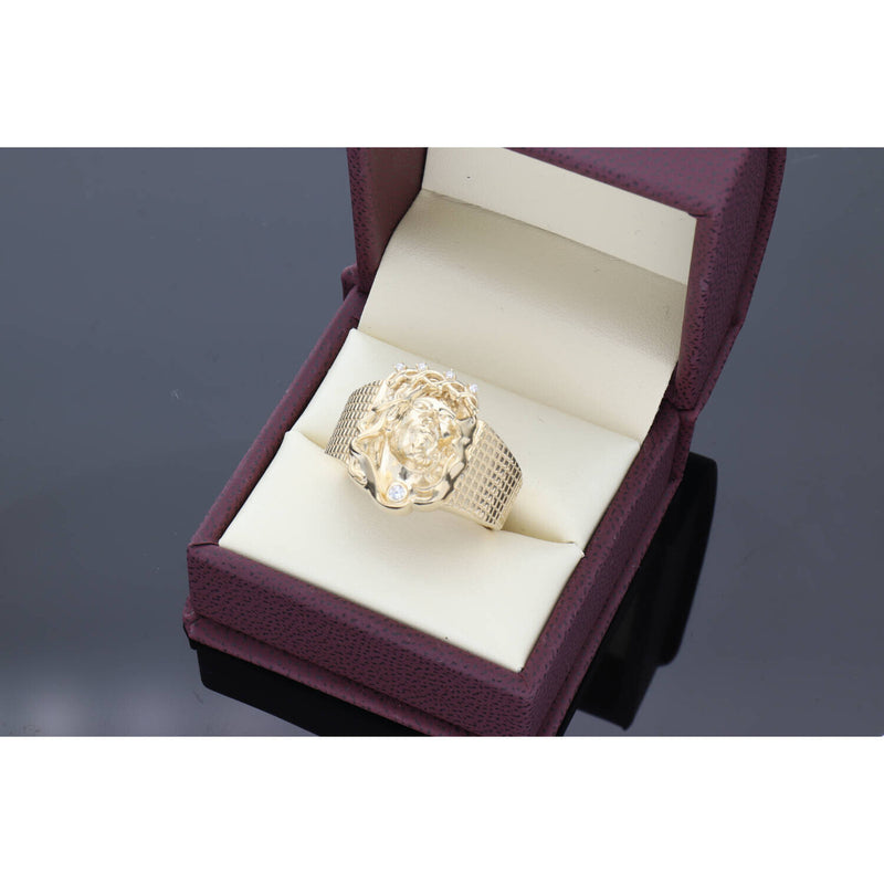14 karat Gold Cz Jesus Face Ring