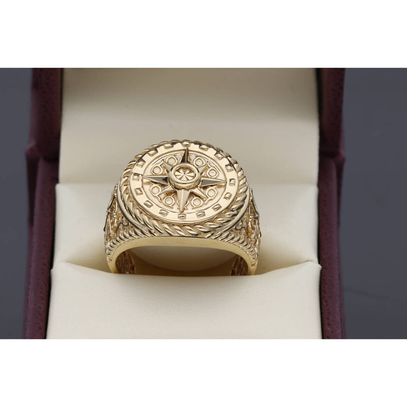 The Captain: Men's 14K Gold Compass & Boat Wheel Signet Ring