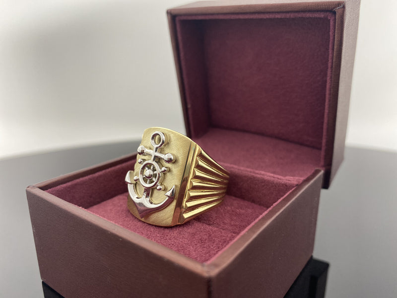 10 Karat Gold Two Tone Rudder Anchor Ring