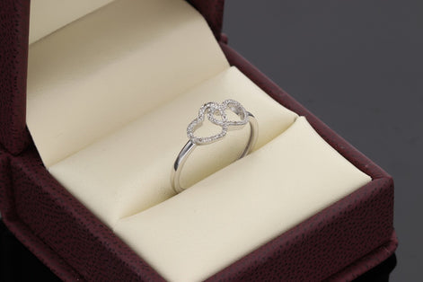 14 Karat White Gold 0.10ctw Diamond Double Heart Ring