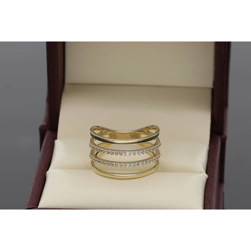 14 Karat Gold Cz 4 Lines Fancy Ring