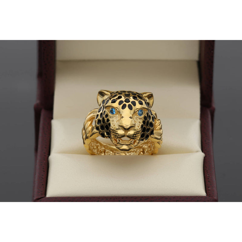 10 Karat Gold Blue Eyes Jaguar Ring