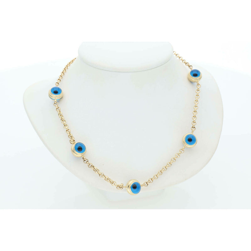 14 Karat Gold Five Evil Eye Chain 2.2mm 17" W:8.2