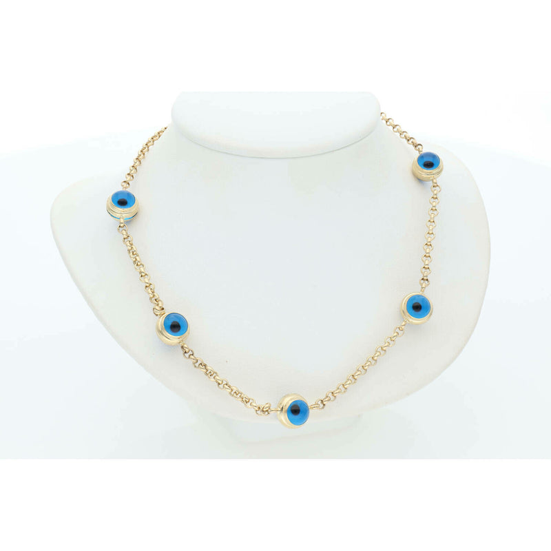 14 Karat Gold Five Evil Eye Chain 2.2mm 17" W:8.2