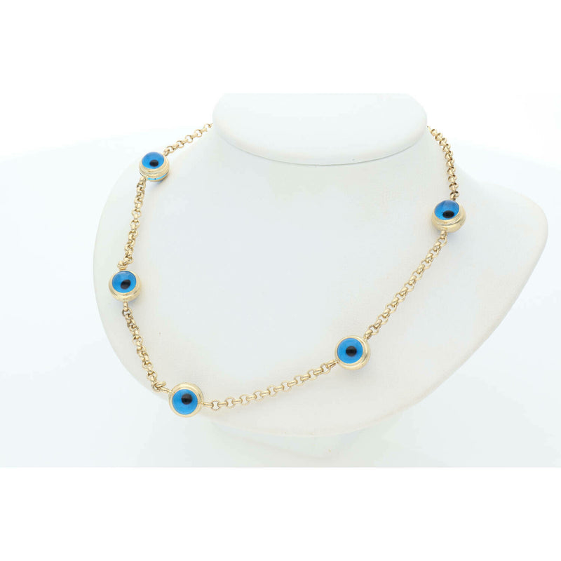 14 Karat Gold Five Evil Eye Chain 2.2mm 17" W:8.2