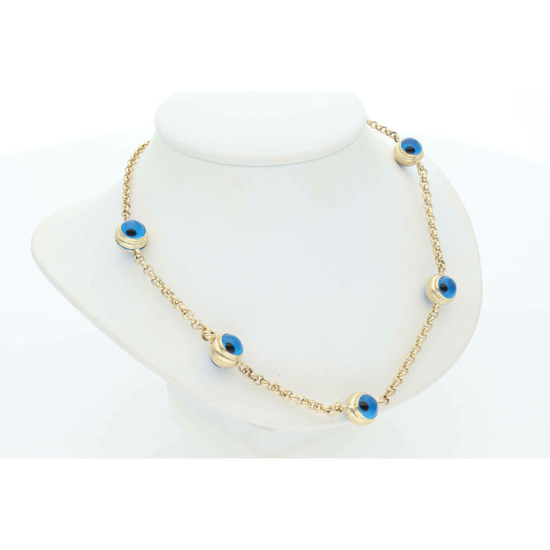 14 Karat Gold Five Evil Eye Chain 2.2mm 17" W:8.2