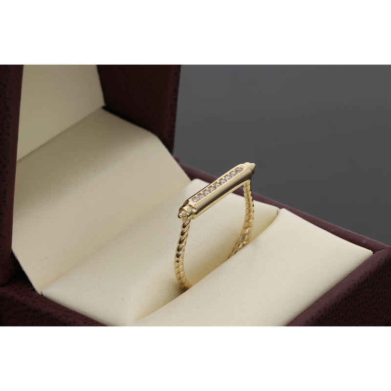 14 Karat Gold Cz Rope U-Shape Ring