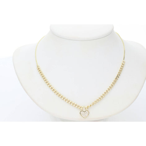 14K G & cz Cuban Rolo Heart Neck 0.5 x 2.6 x 18 W:3.9