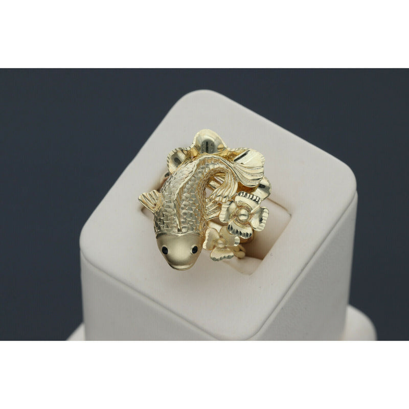 14 Karat Gold Flower Koi Fish Ring