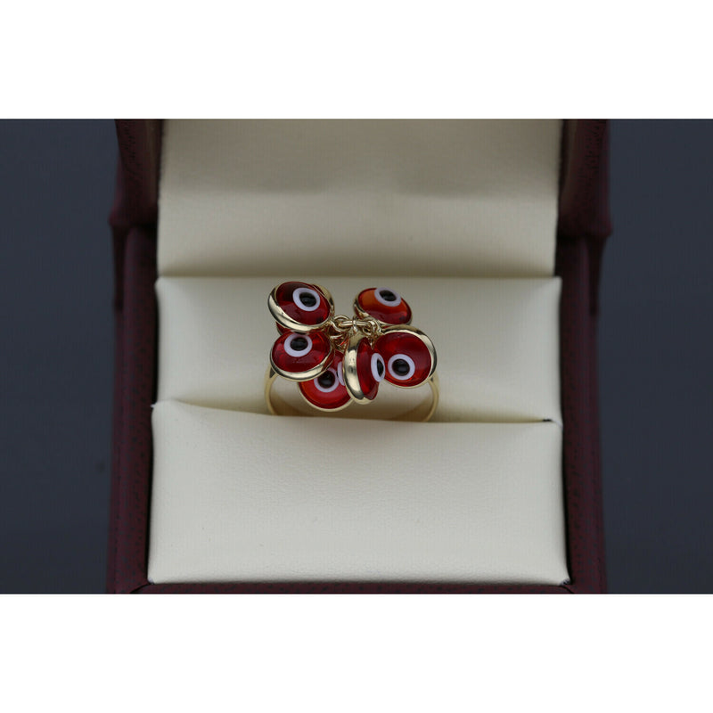 14 Karat Gold Multiple Red Eye Ring
