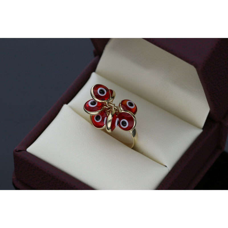 14 Karat Gold Multiple Red Eye Ring