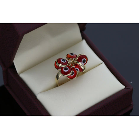 14 Karat Gold Multiple Red Eye Ring