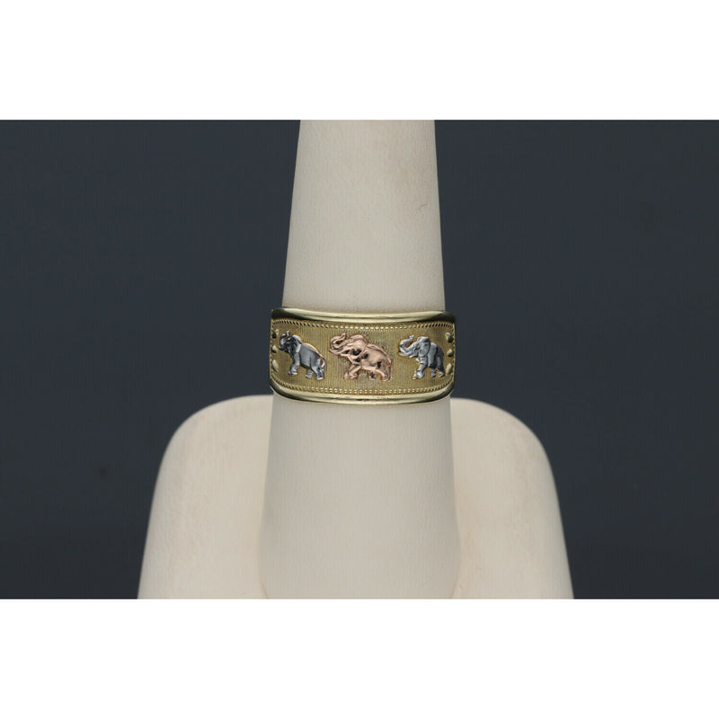 10K Gold 3 Tone Elephants Band Ring