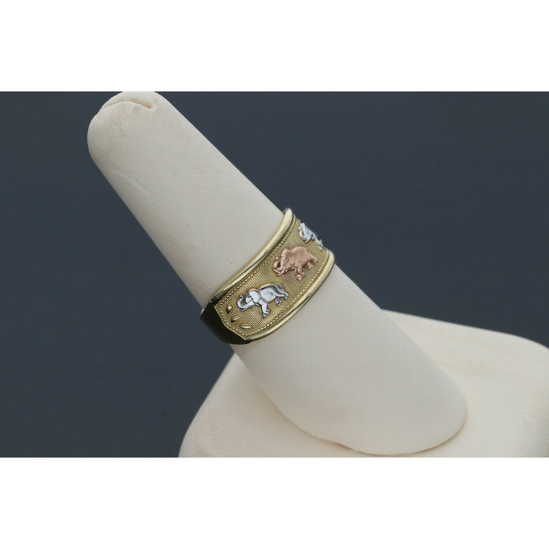 10K Gold 3 Tone Elephants Band Ring