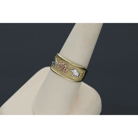 10K Gold 3 Tone Elephants Band Ring