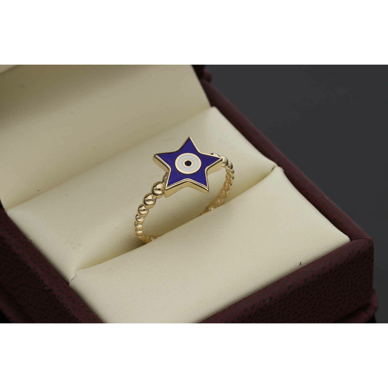 14 Karat Gold Star Evil Eye Ring