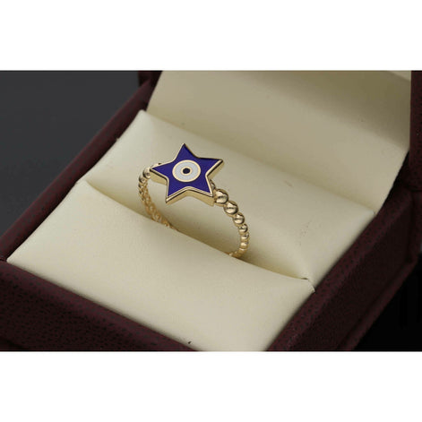 14 Karat Gold Star Evil Eye Ring