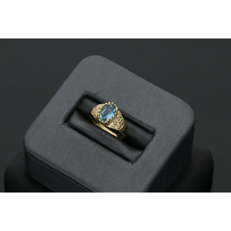 14 Karat Gold Cz Light Blue Oval Girl Ring